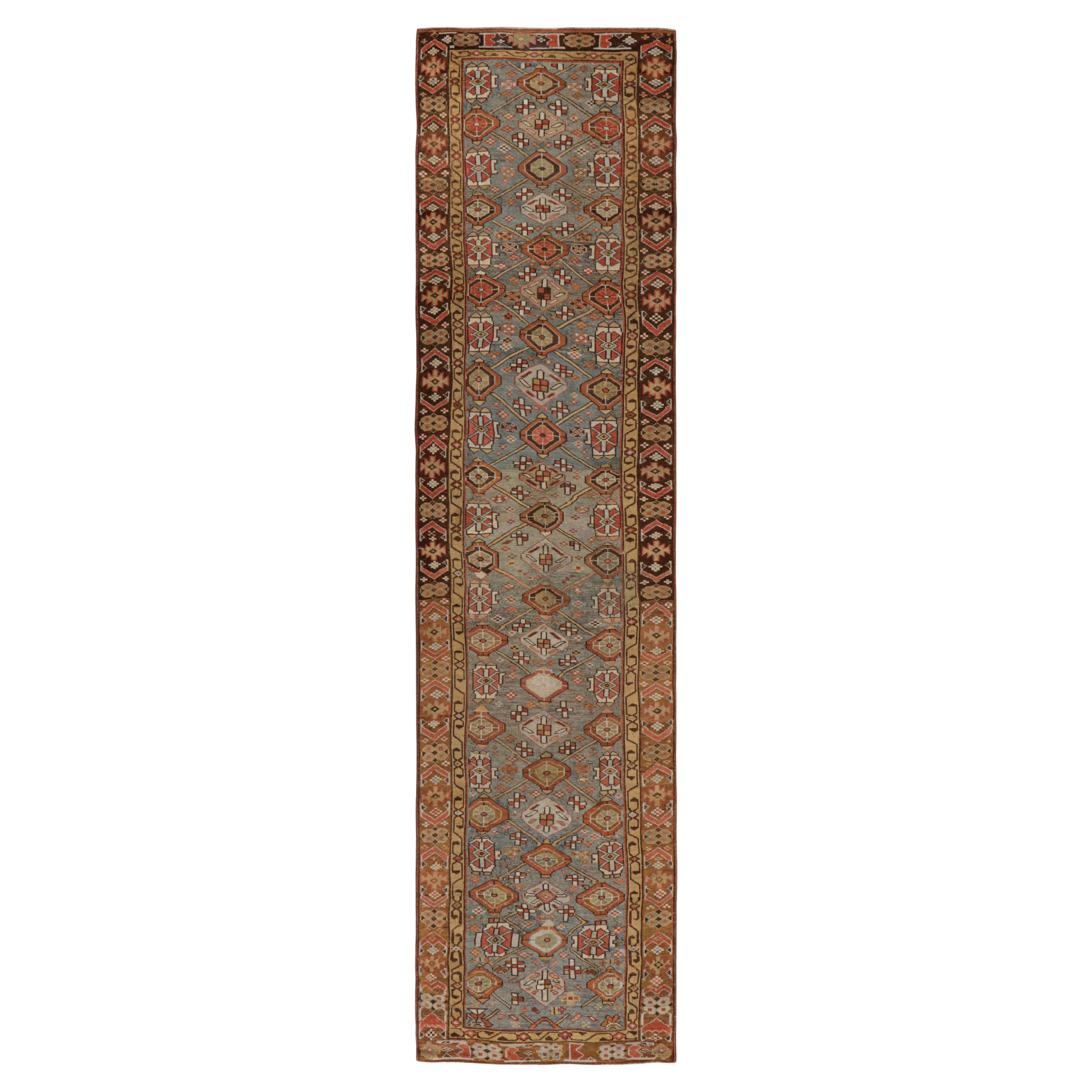 Vintage Heriz Runner Rug in Blue with Geometric Pattern, from Rug & Kilim For Sale