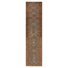 Vintage Heriz Runner Rug in Blue with Geometric Pattern, from Rug & Kilim