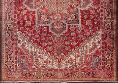 Vintage Heriz with Geometric Diamond Design in Reds, Ivory, Blue & Charcoal