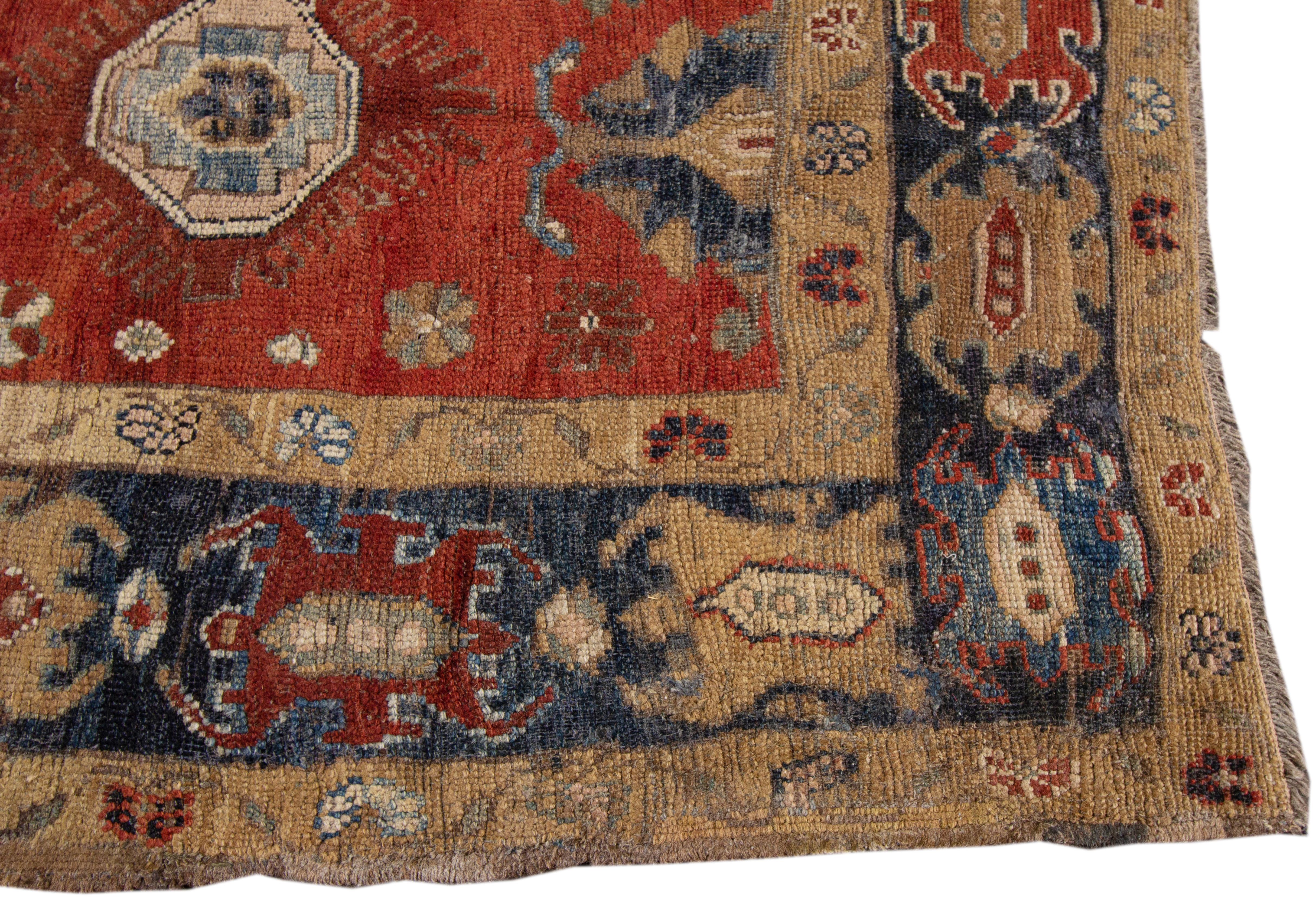 Hand-Knotted Vintage Heriz Wool Runner For Sale