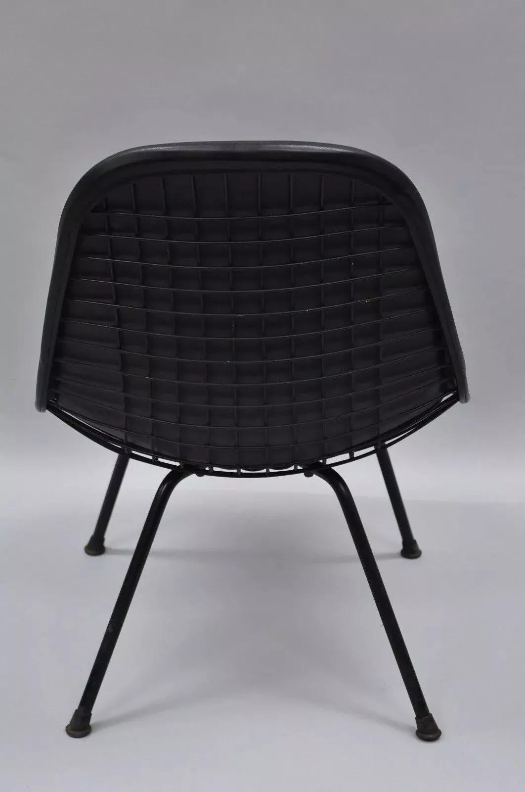 Vintage Herman Miller Eames DKX Black Upholstered Padded Vinyl Wire Frame Chair For Sale 6