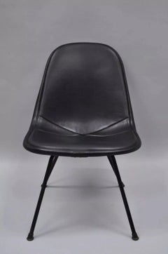 Vintage Herman Miller Eames DKX Black Upholstered Padded Vinyl Wire Frame Chair
