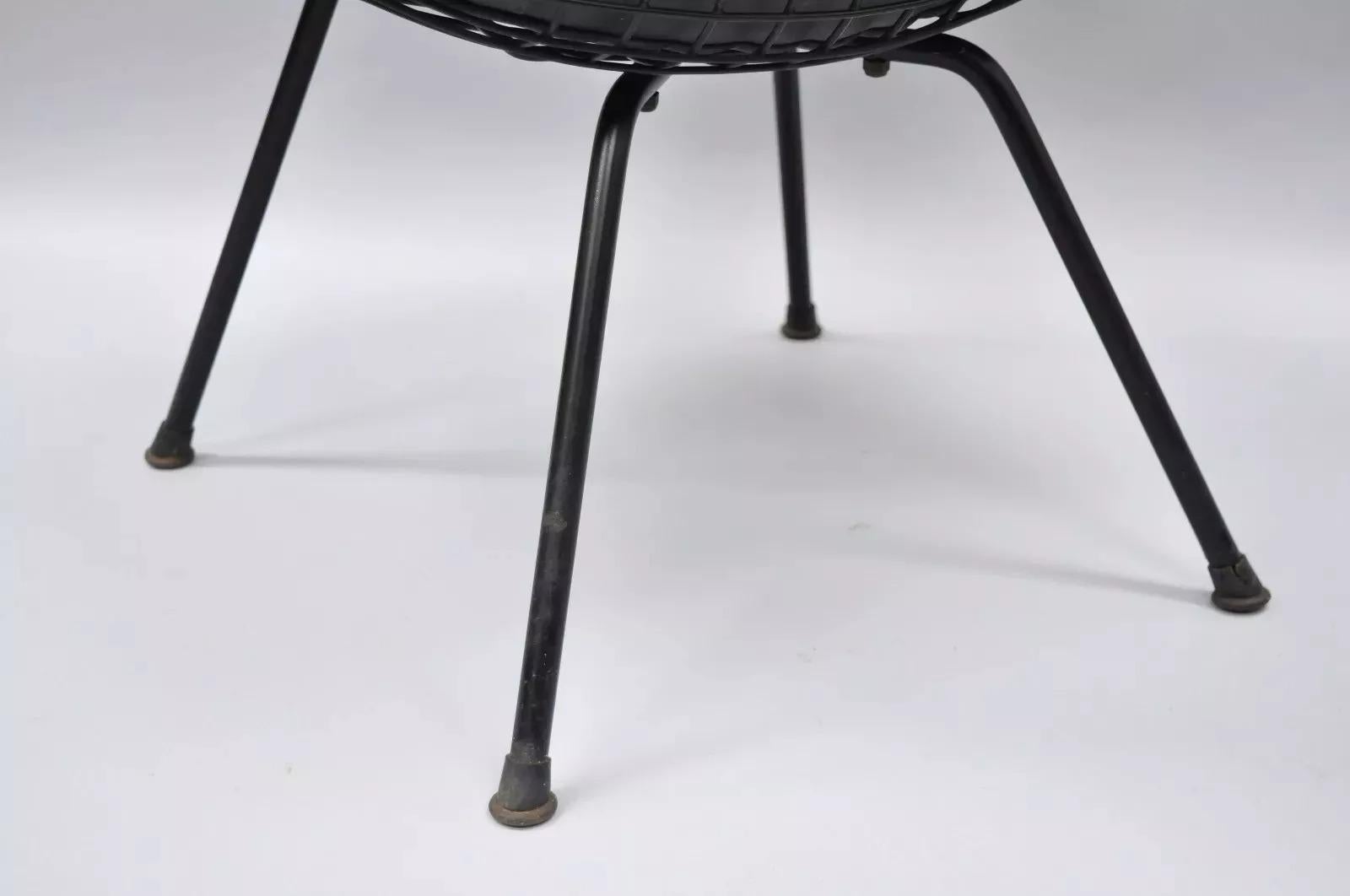 Vintage Herman Miller Eames DKX Black Upholstered Padded Vinyl Wire Frame Chair For Sale 1