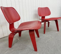 Vintage Herman Miller Eames Red Bentwood Lounge Chairs - Set of 2