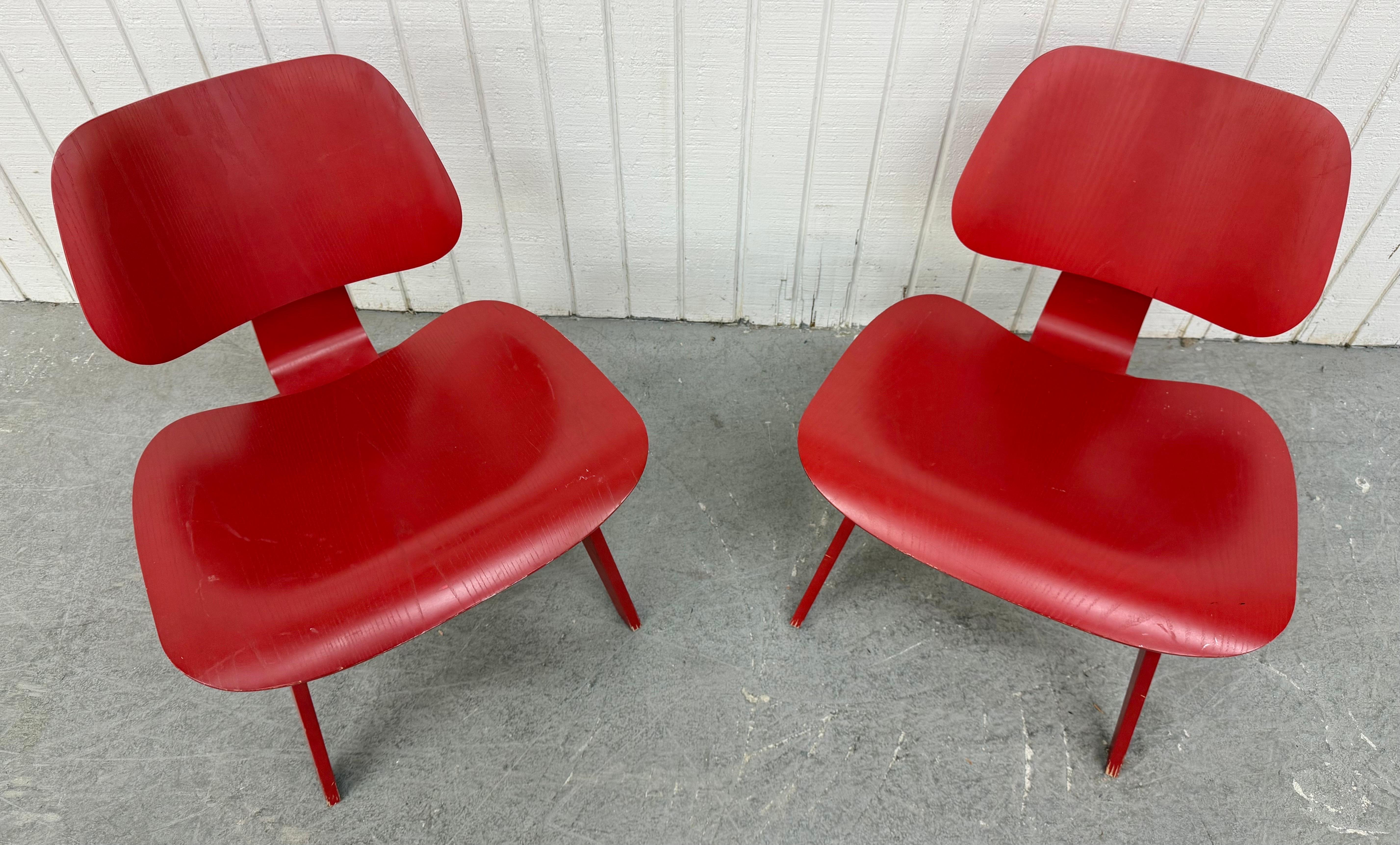 Mid-Century Modern Vintage Herman Miller Eames Red Bentwood Lounge Chairs - Set of 2