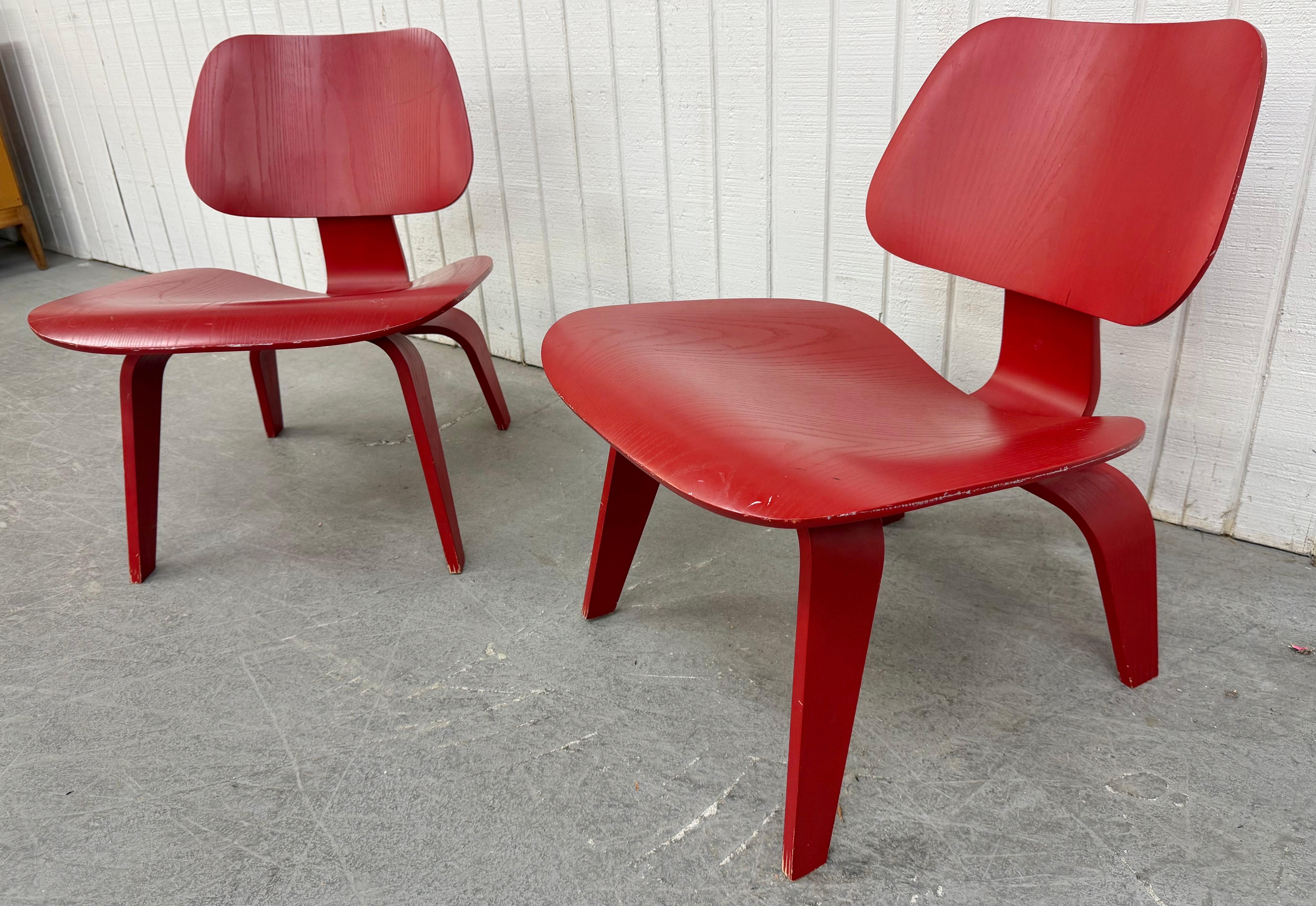 American Vintage Herman Miller Eames Red Bentwood Lounge Chairs - Set of 2
