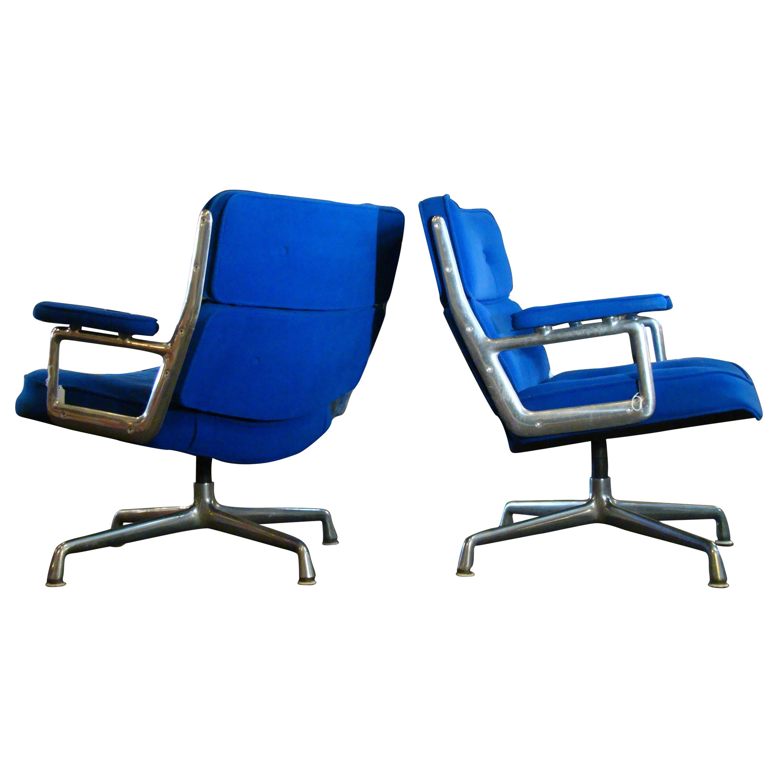 Vintage Herman Miller "Eames Time Life Lounge Chair" in Primary Blue Velvet