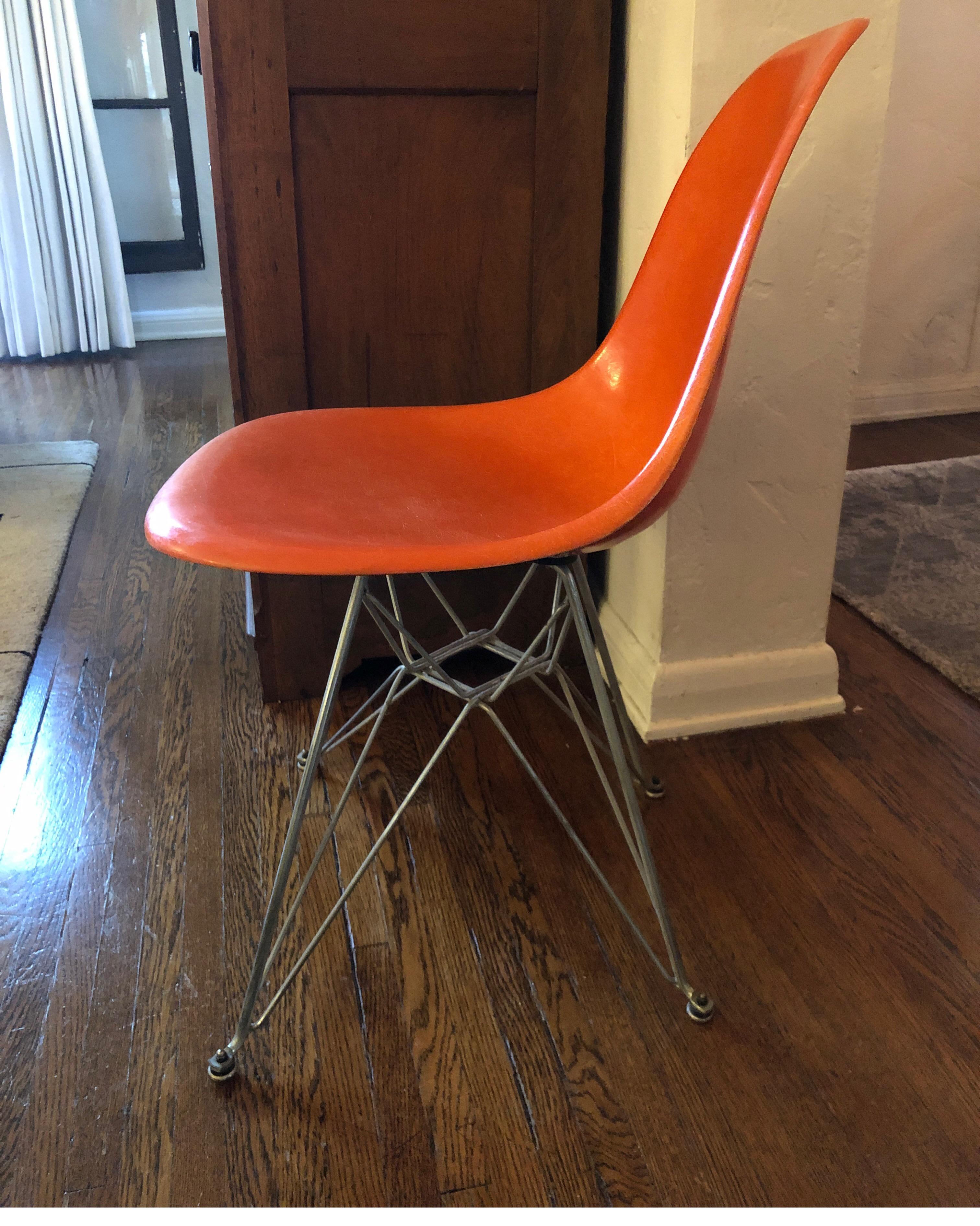 Mid-Century Modern Vintage Herman Miller Fiberglass Shell Chair by Charles Eames, Orange