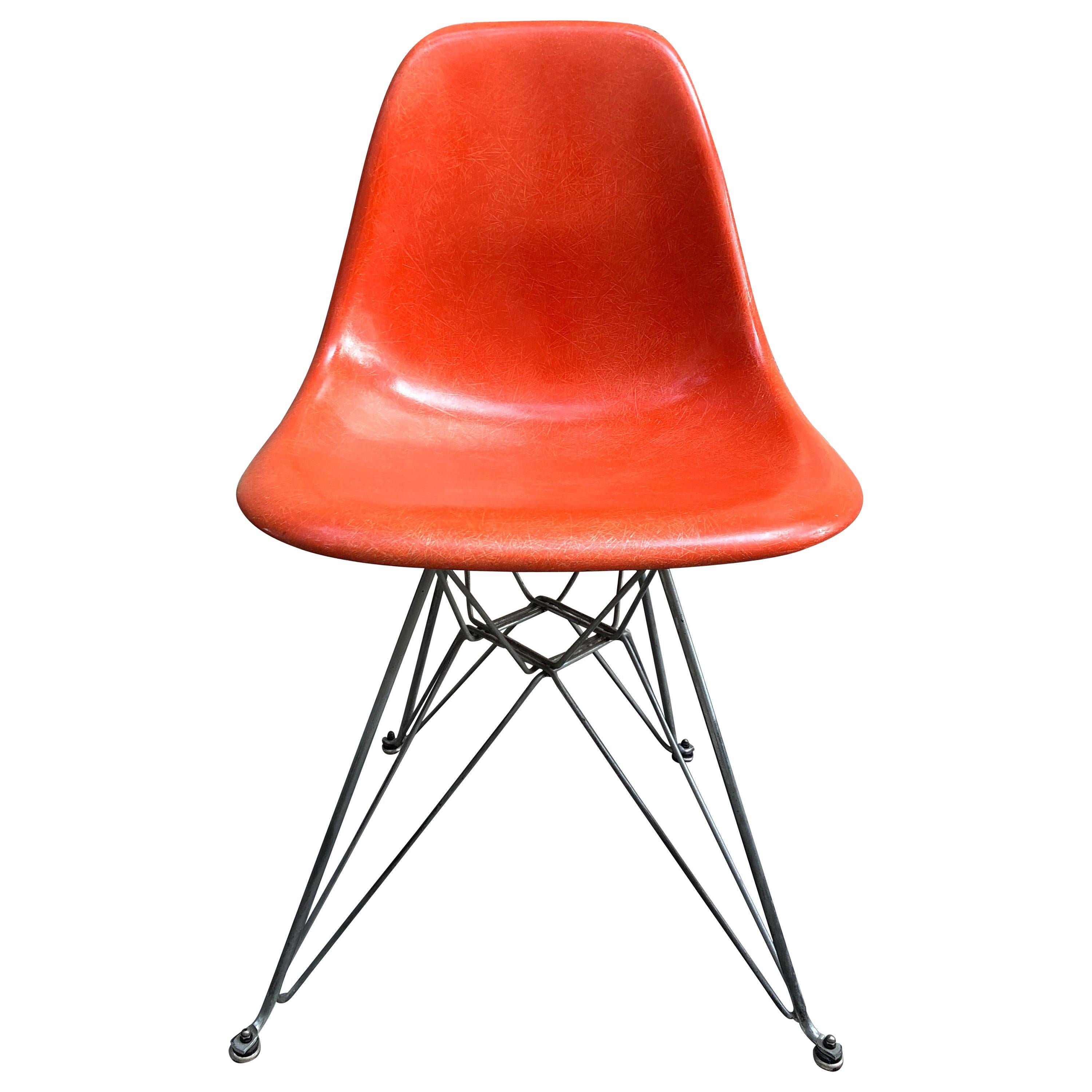 Vintage Herman Miller Fiberglass Shell Chair by Charles Eames, Orange