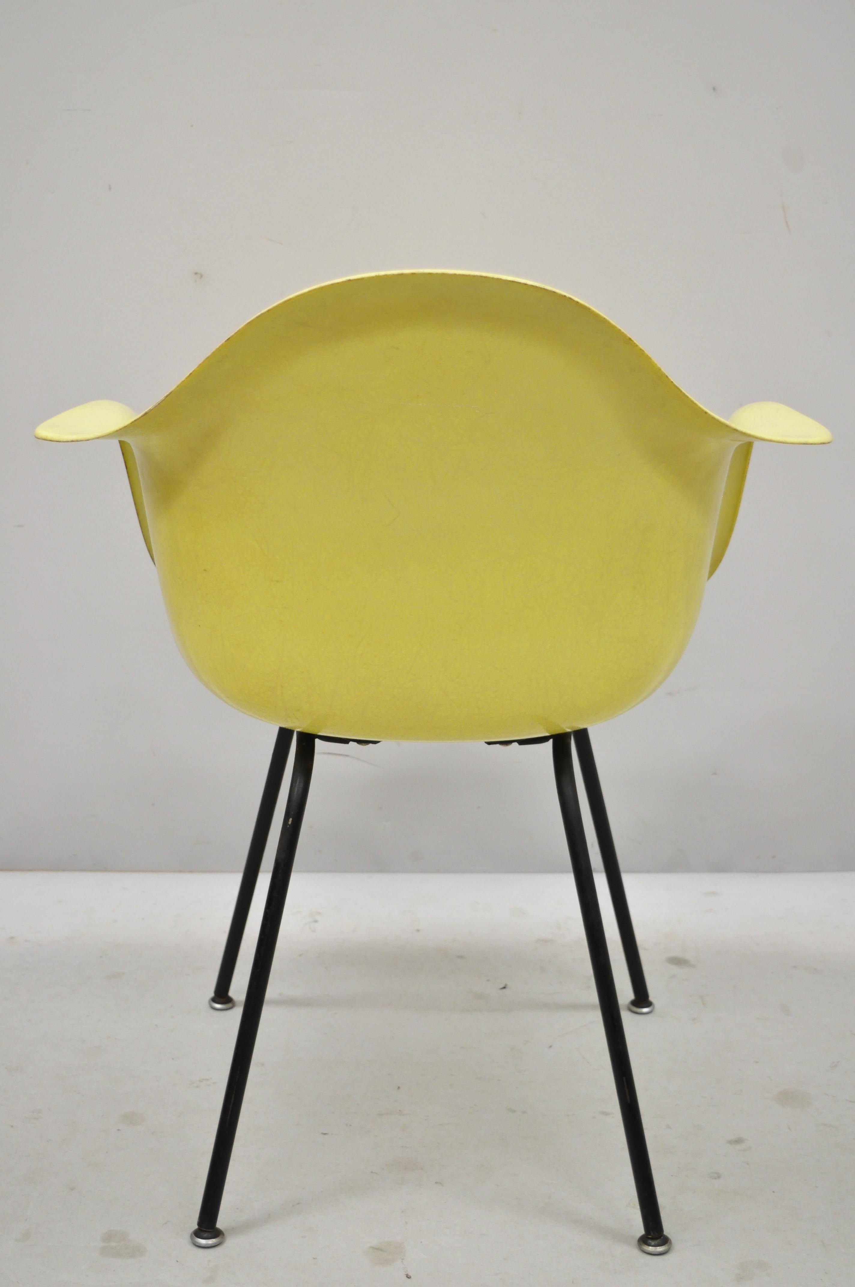 North American Vintage Herman Miller Yellow Fiberglass Eames Shell Armchair H Base 'B'