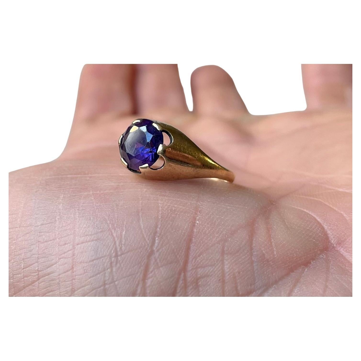 Vintage Herman Siersbøl Ring in 14 Carat Gold w. Purple Stone For Sale