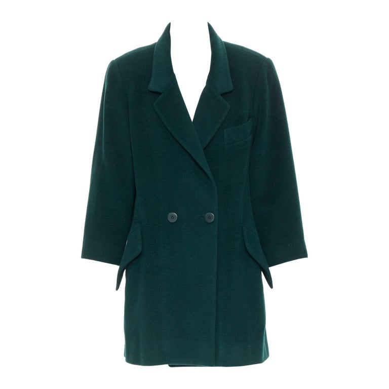 vintage HERMES 100% cashmere green spread collar double breasted coat ...