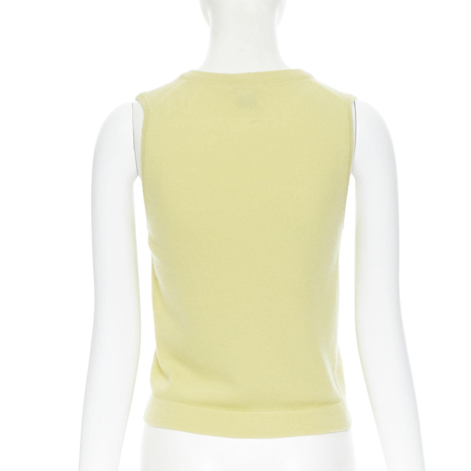 vintage HERMES 100% pure cashmere yellow knitted short sleeveless vest sweater S In Good Condition In Hong Kong, NT