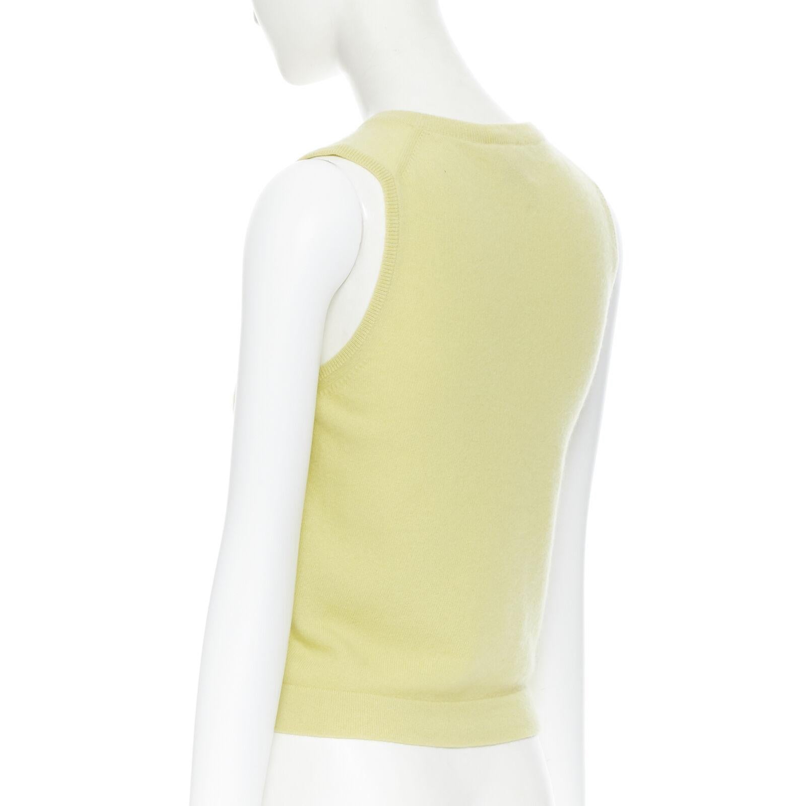 Women's vintage HERMES 100% pure cashmere yellow knitted short sleeveless vest sweater S