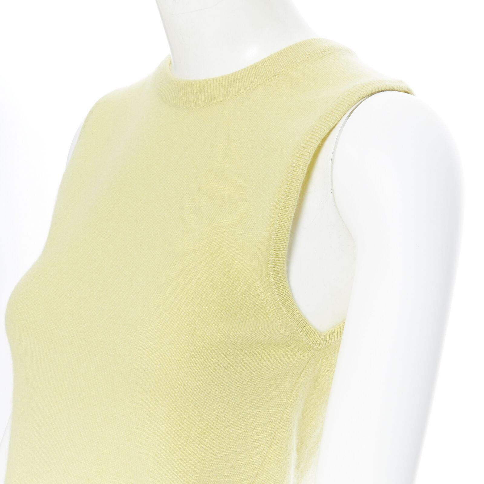 vintage HERMES 100% pure cashmere yellow knitted short sleeveless vest sweater S 1