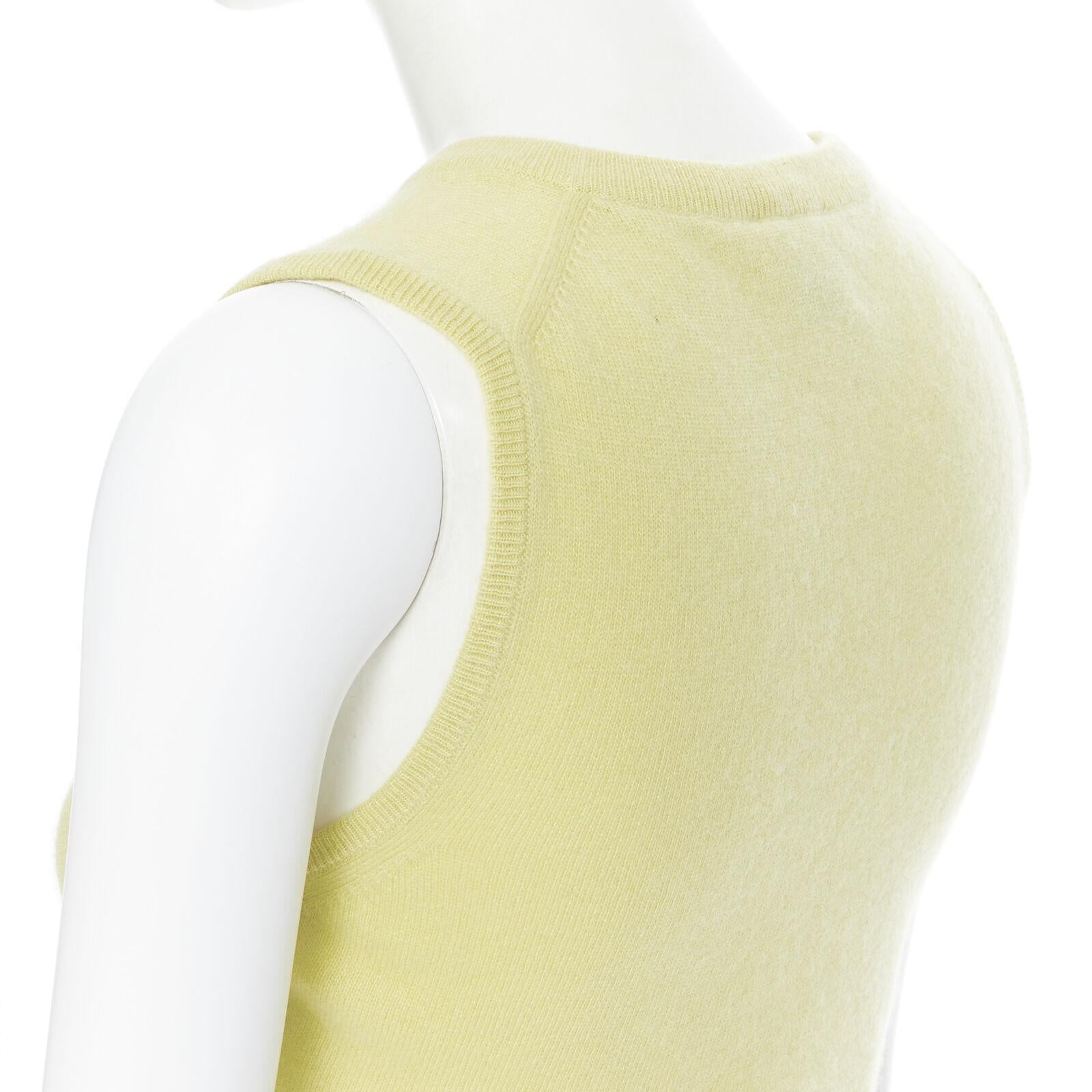 vintage HERMES 100% pure cashmere yellow knitted short sleeveless vest sweater S 2