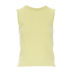 vintage HERMES 100% pur cachemire jaune tricoté gilet court sans manches S