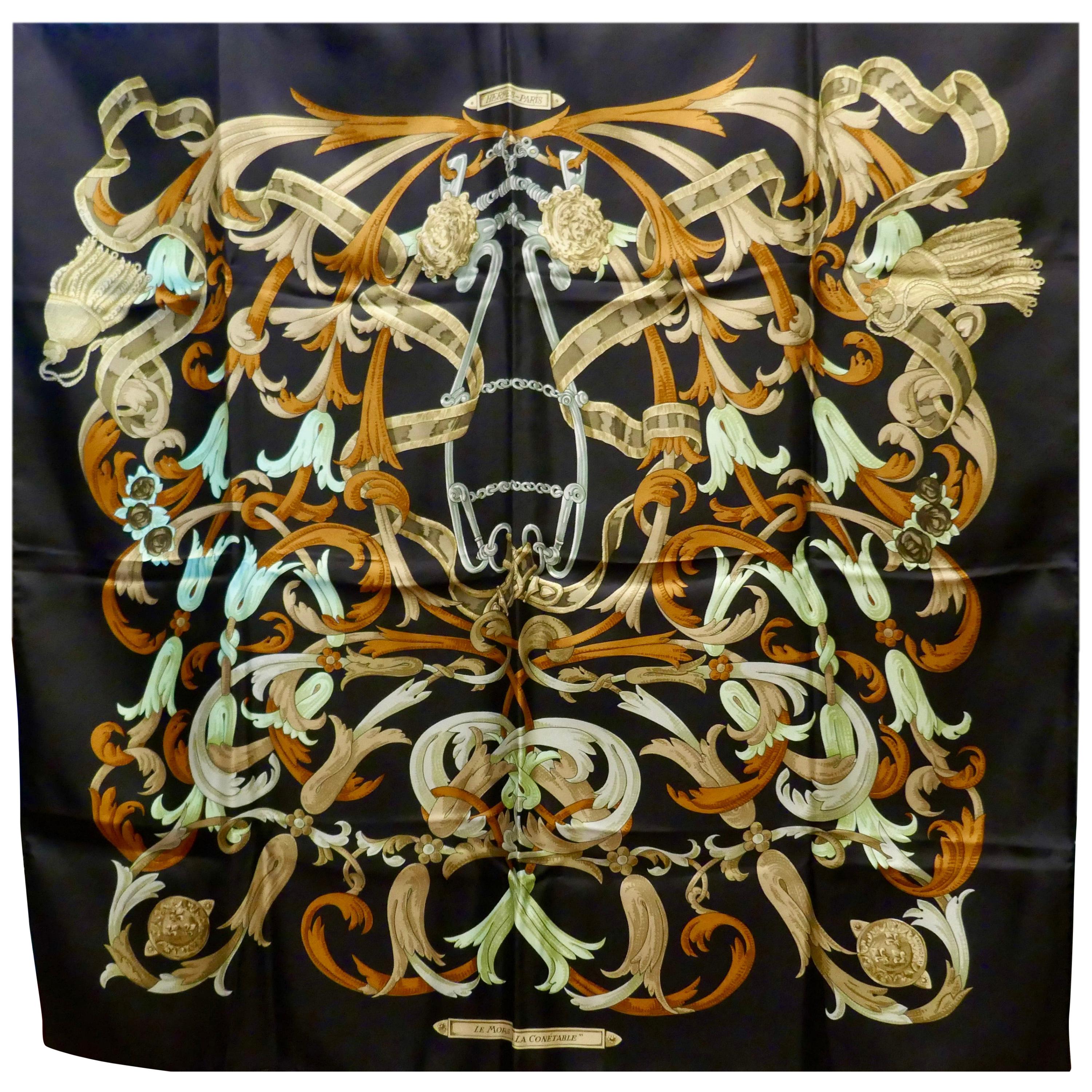 Vintage Hermes 100% Silk Scarf “ Mors a la Conetable ” by  Henri d’Origny 1970
