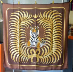Vintage HERMÈS 140cm Cashmere Silk Scarf 'Tigre Royal' by Christiane Vauzelles