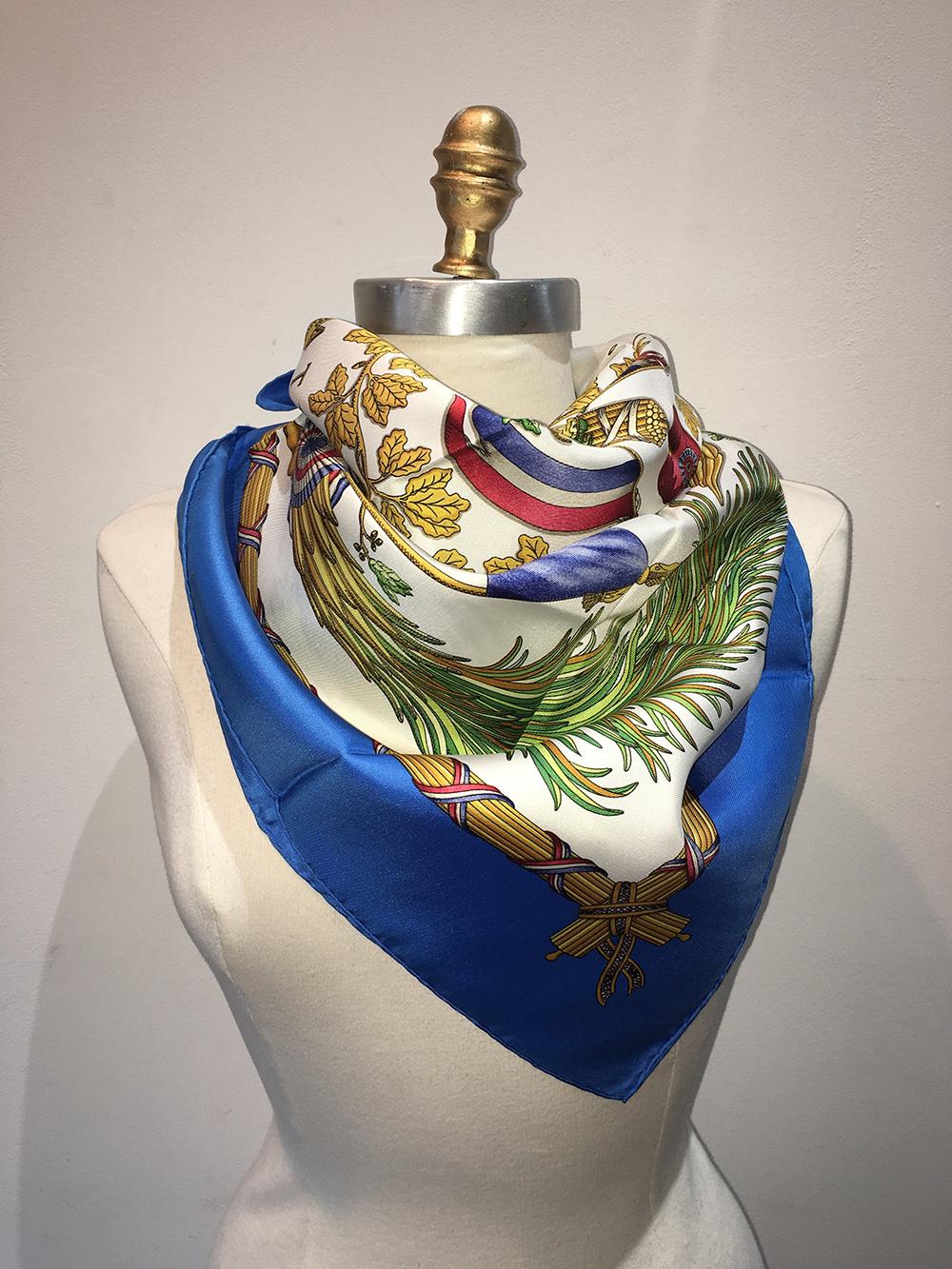 Vintage Hermes 1789 Liberte Egalite Fraternite Silk Scarf in Blue In Excellent Condition In Philadelphia, PA