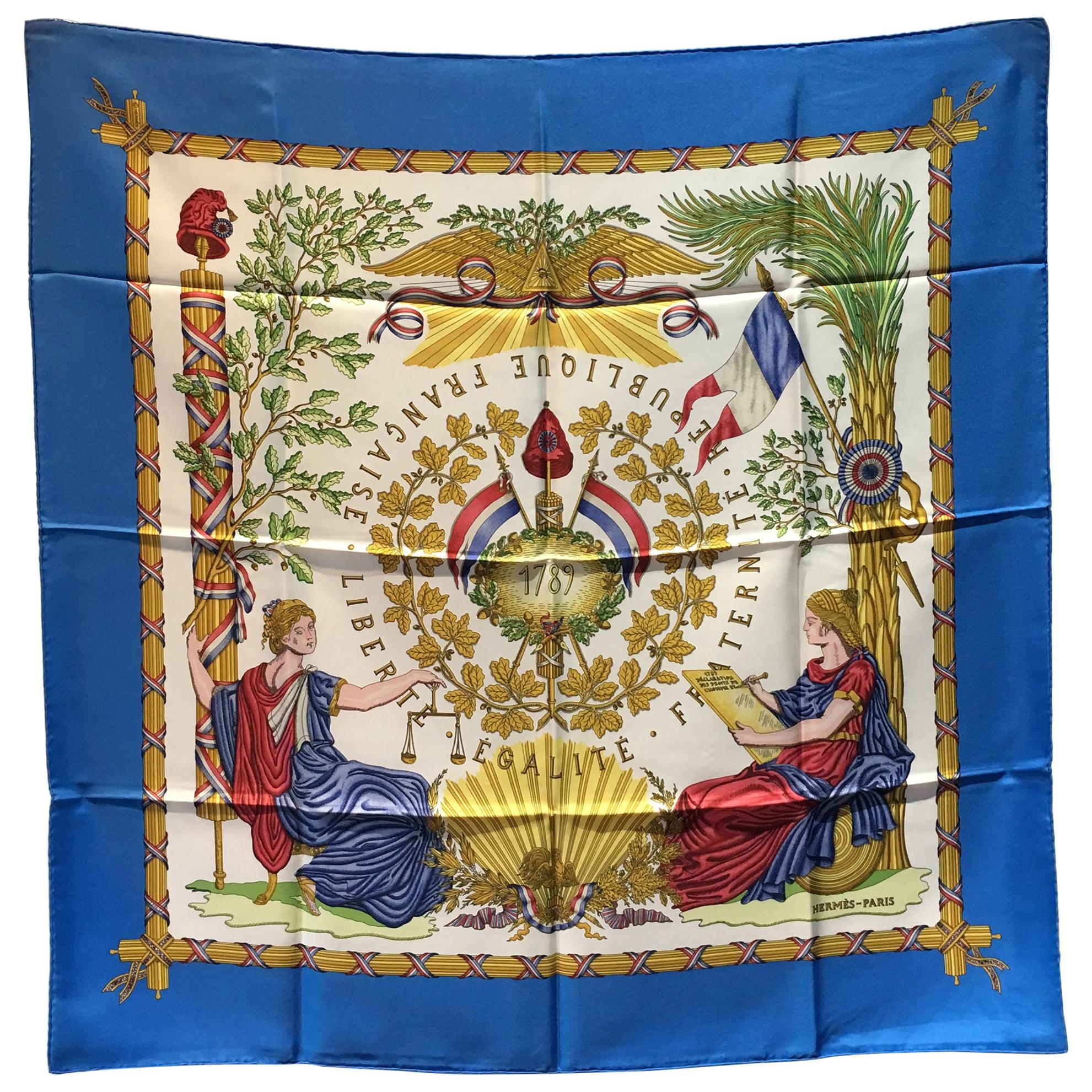 Vintage Hermes 1789 Liberte Egalite Fraternite Silk Scarf in Blue at ...