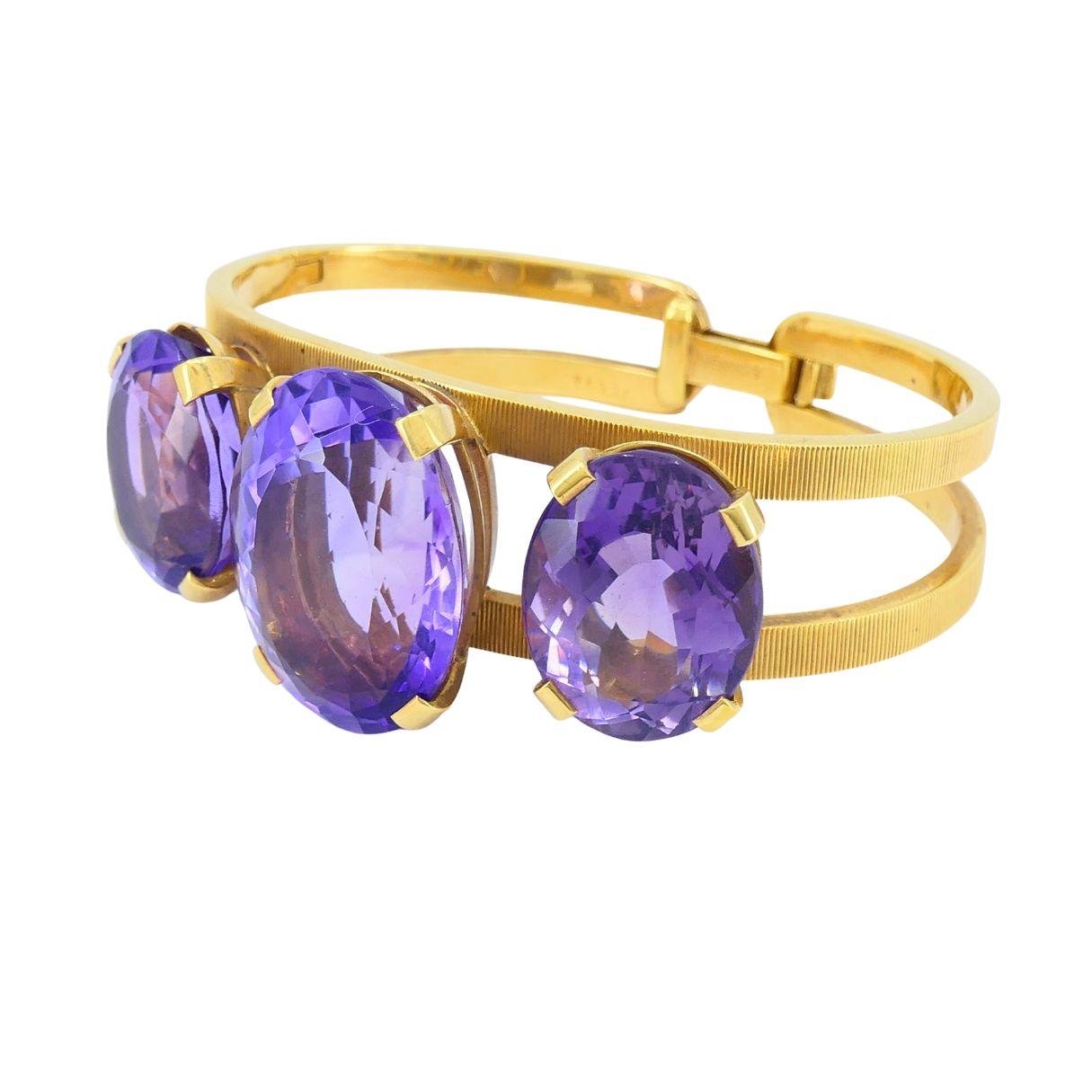 Donna Bracciale vintage Hermès con ametista in oro 18 carati in vendita
