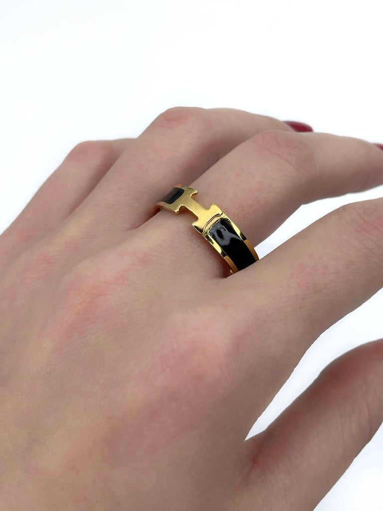 Hermes Clic H Black Enamel Gold-plated Ring Sale For Unisex Vogue Sales  Sydney