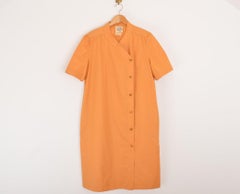 Vintage Hermès 1960's Honey Mustard Shift Cocoon Button Down Dress