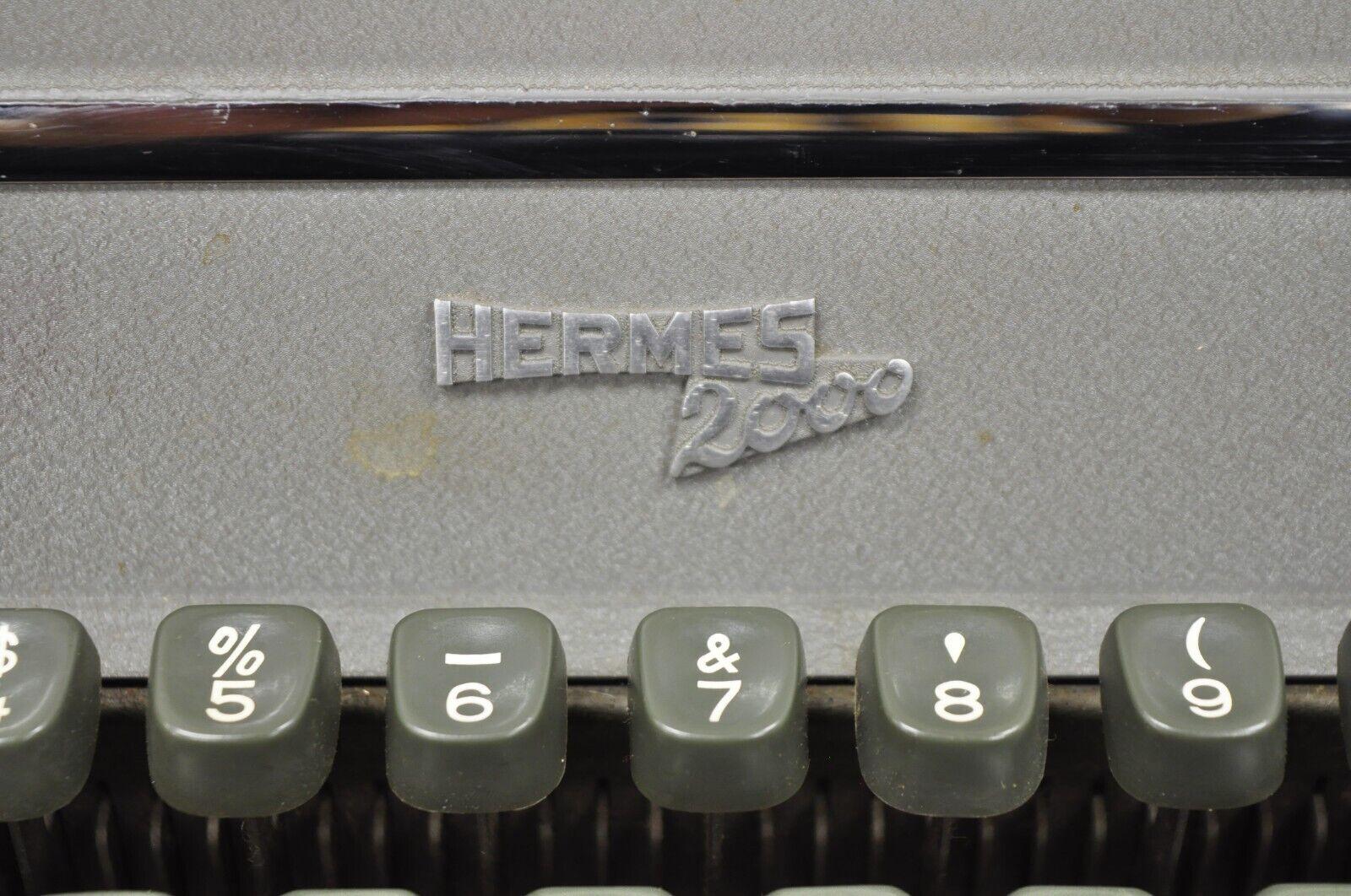 Mid-20th Century Vintage Hermes 2000 by Paillard Manual Typewriter with Green Carrying Case