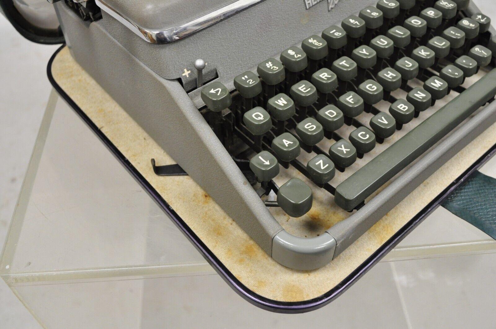 Metal Vintage Hermes 2000 by Paillard Manual Typewriter with Green Carrying Case