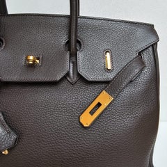 Vintage Hermes 2002 Birkin 35 Clemence Cacao GHW Bag