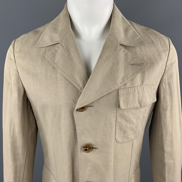 Vintage HERMES 38 Khaki Cotton / Linen Buttoned Jacket at 1stDibs