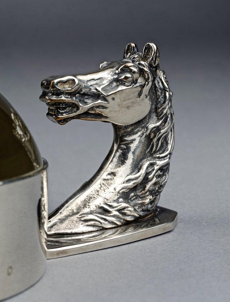 Vintage HERMES Art Deco Horse Head Paperweight Magnifying Glass In Good Condition In Kingersheim, Alsace