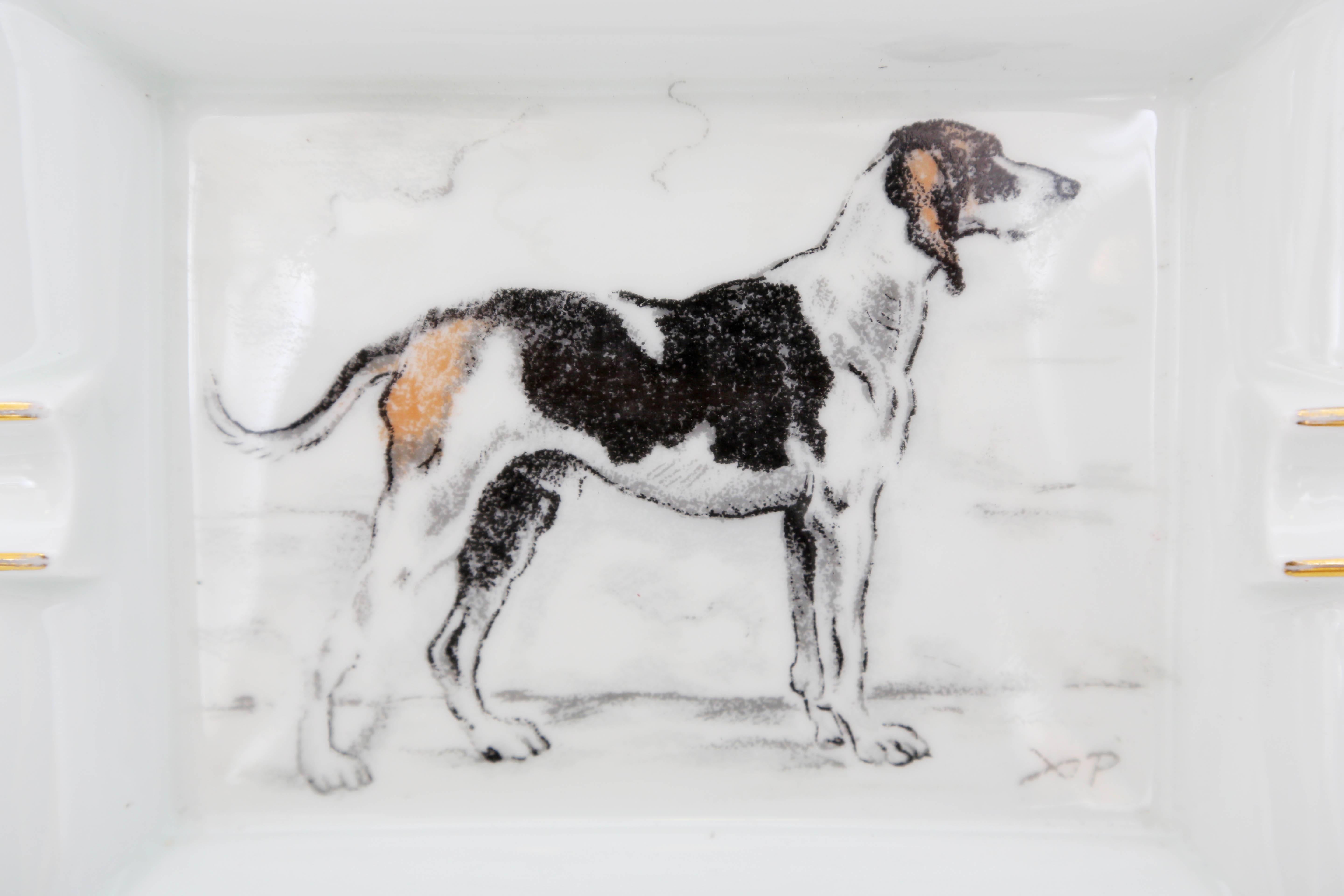 Large Hermes ashtray with an image of a hunting hound.