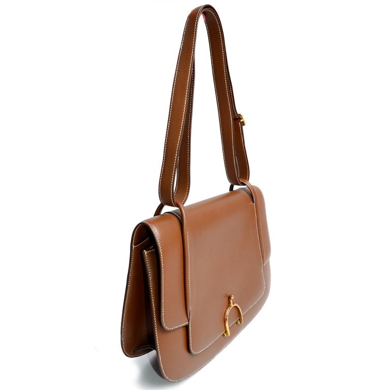 Vintage Hermes Bag in Brown Leather With Horse bit Buckle 1985 Handbag