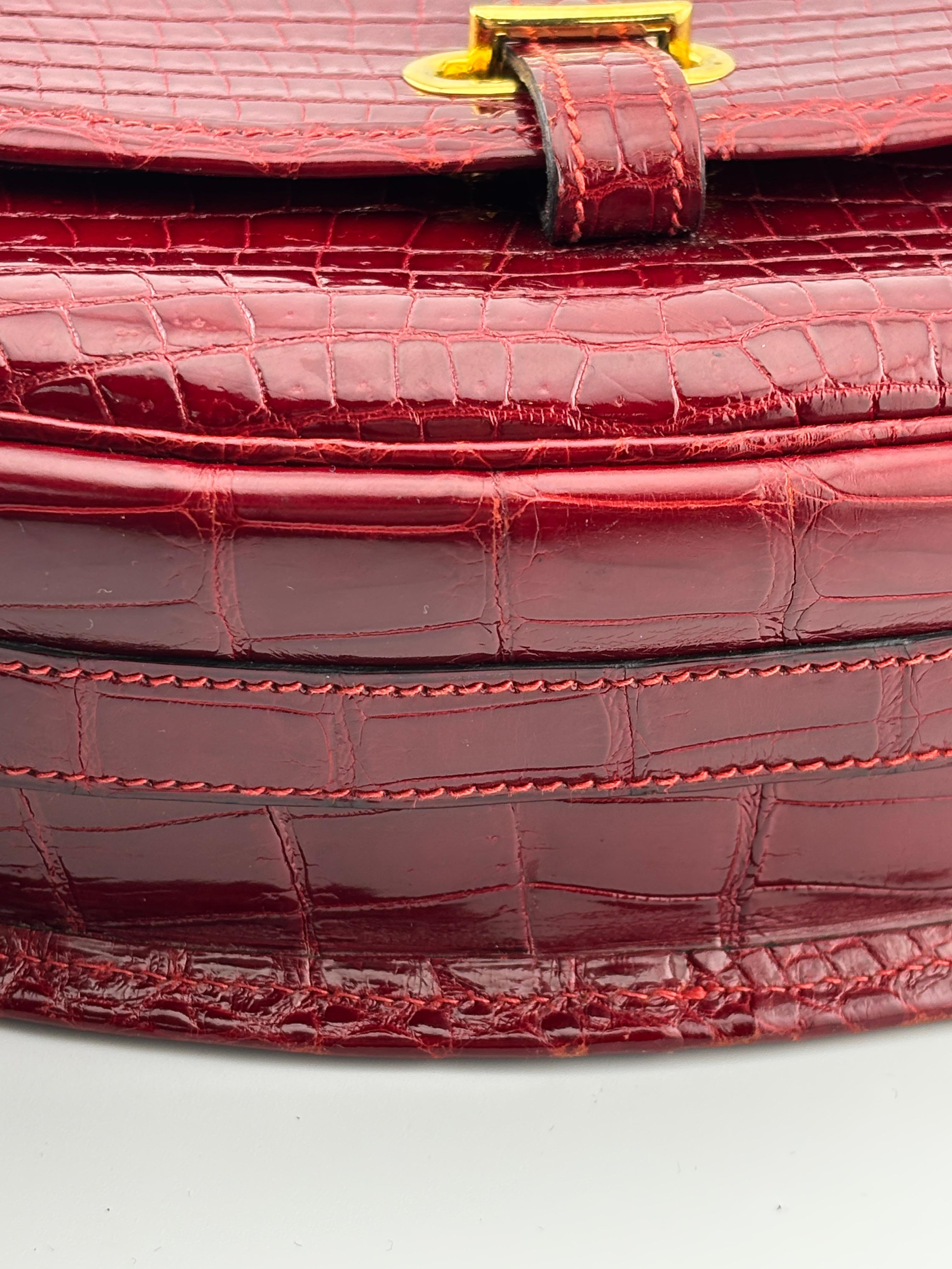 Vintage Hermes Balle De Golf Crocodile Red Handbag For Sale 6