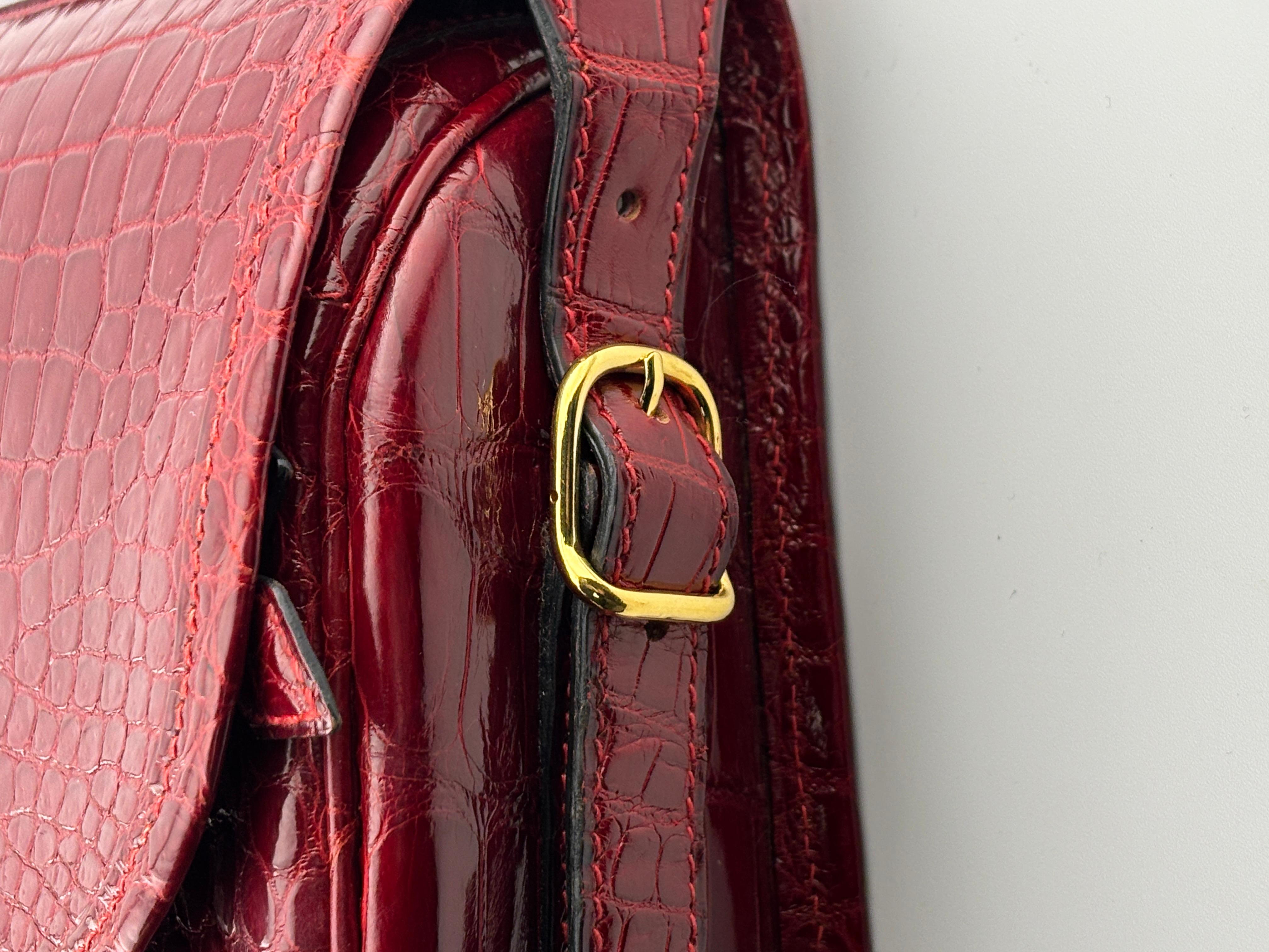 Vintage Hermes Balle De Golf Crocodile Red Handbag For Sale 7