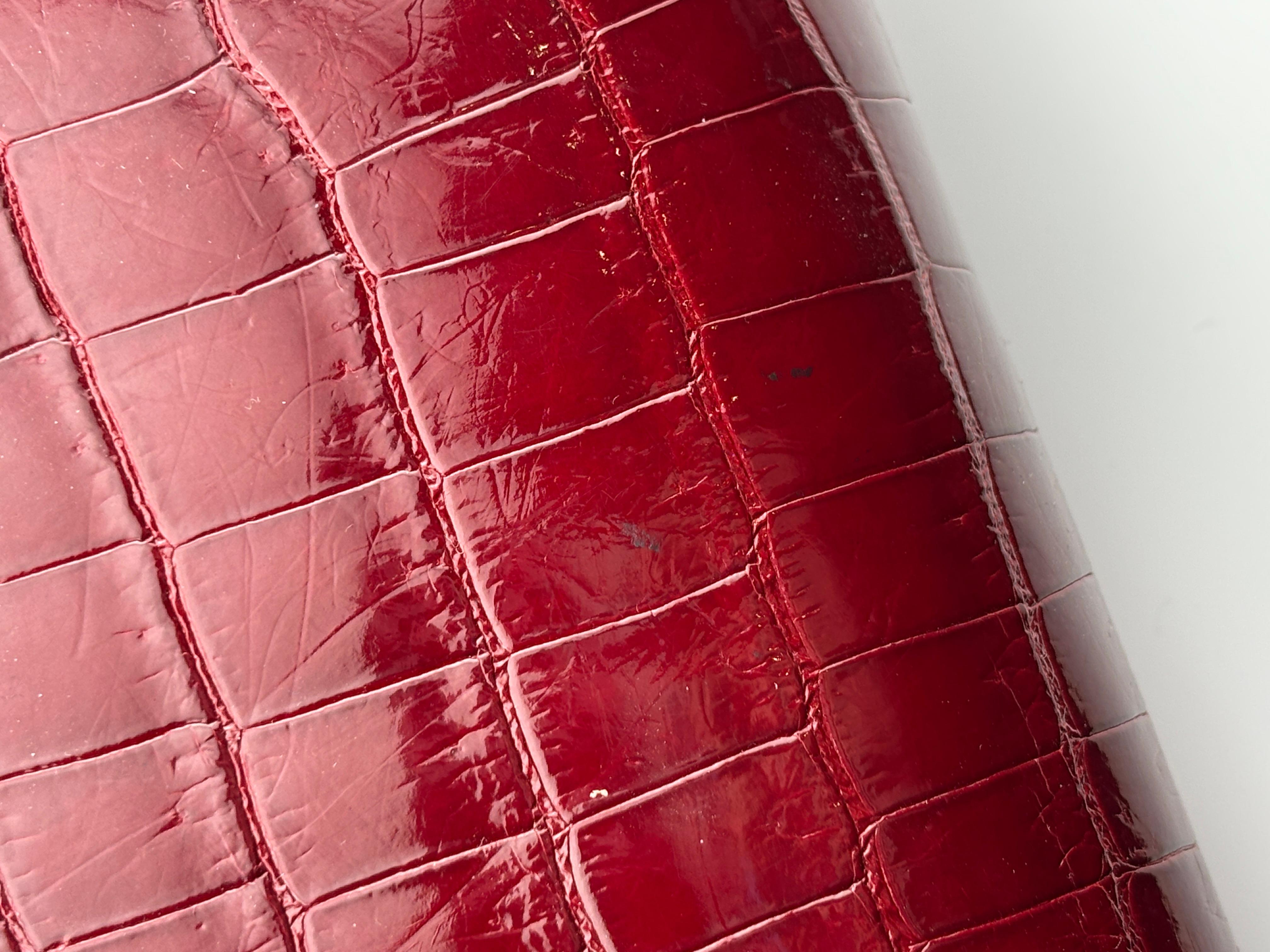 Vintage Hermes Balle De Golf Crocodile Red Handbag For Sale 9