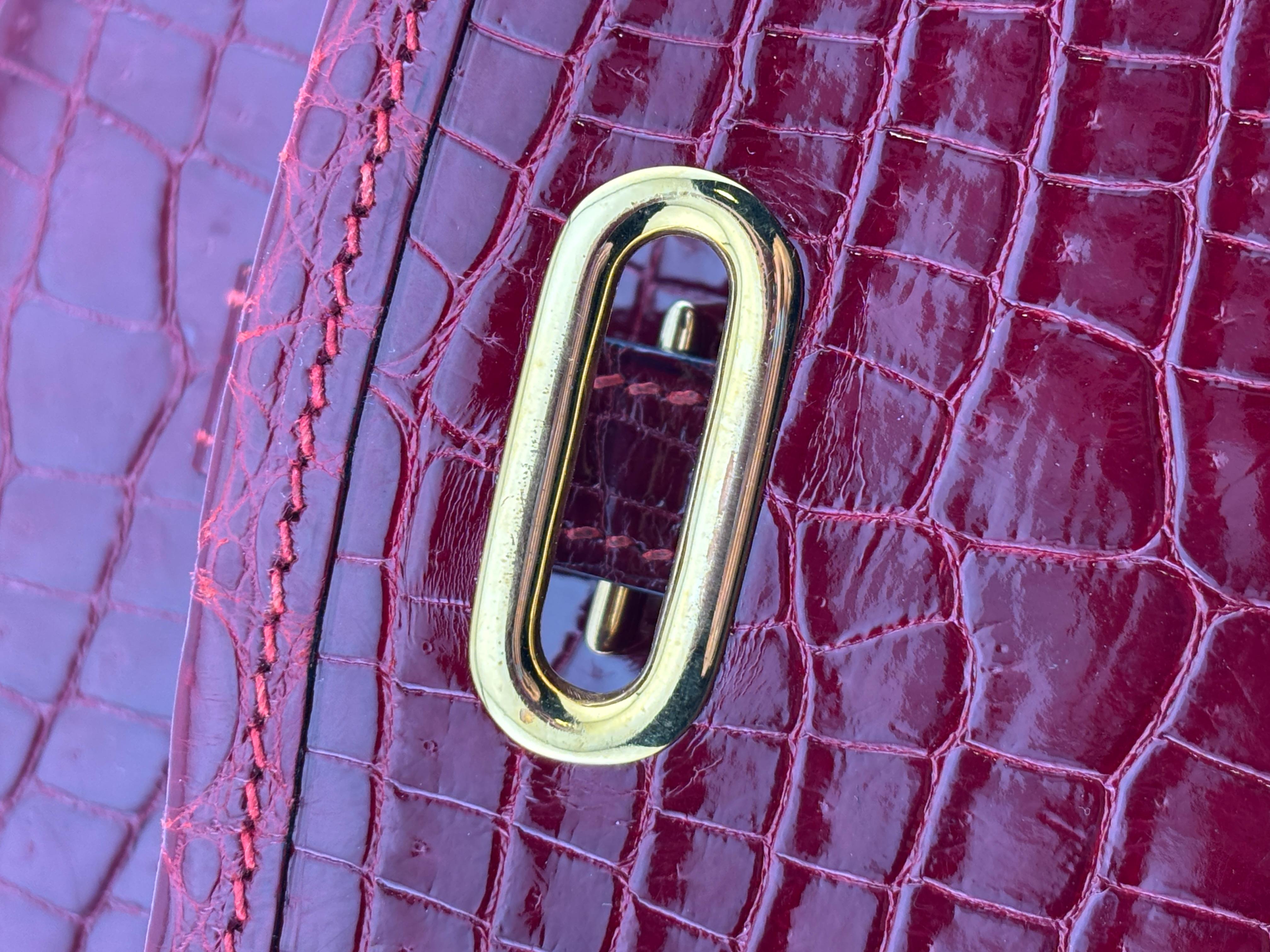 Vintage Hermes Balle De Golf Crocodile Red Handbag For Sale 4