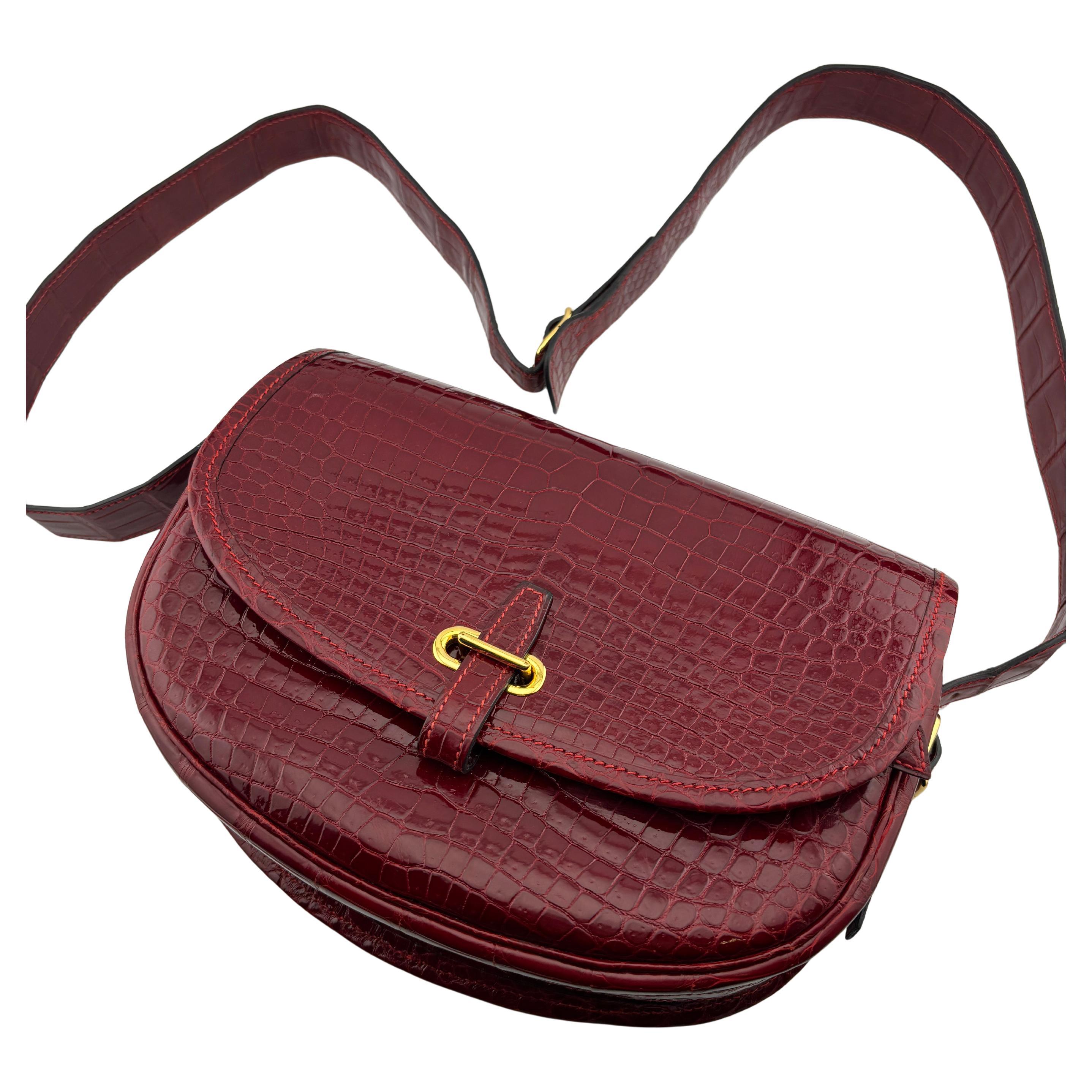 Vintage Hermes Balle De Golf Crocodile Red Handbag For Sale