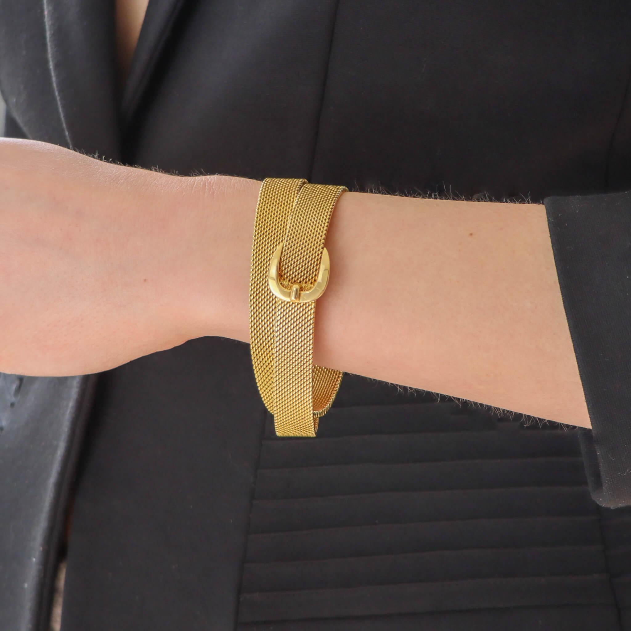 Vintage Hermès Gürtelschnalle Wrap Armband Set in massivem 18k Gelbgold (Retro) im Angebot