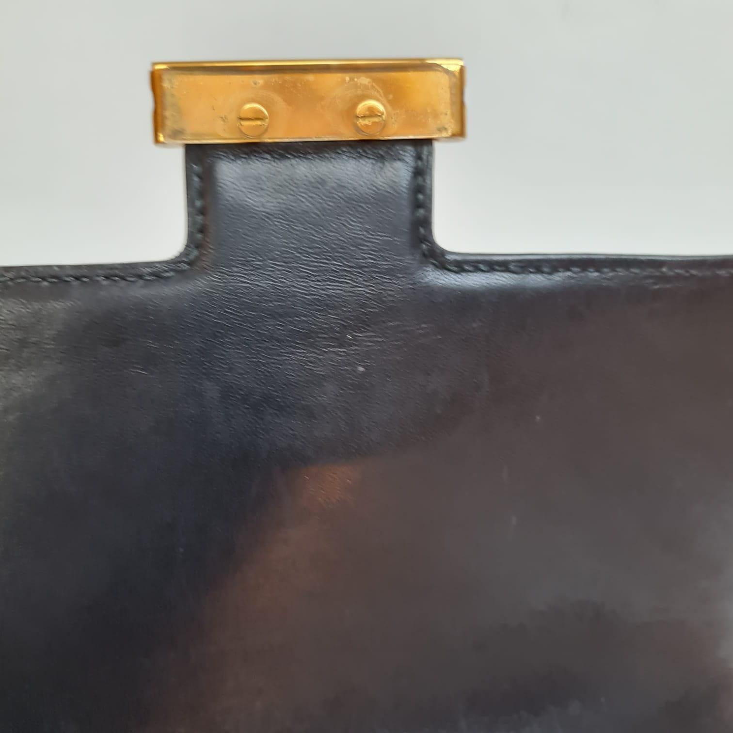 Vintage Hermes Black Box Leather Constance 23 Bag GHW 7