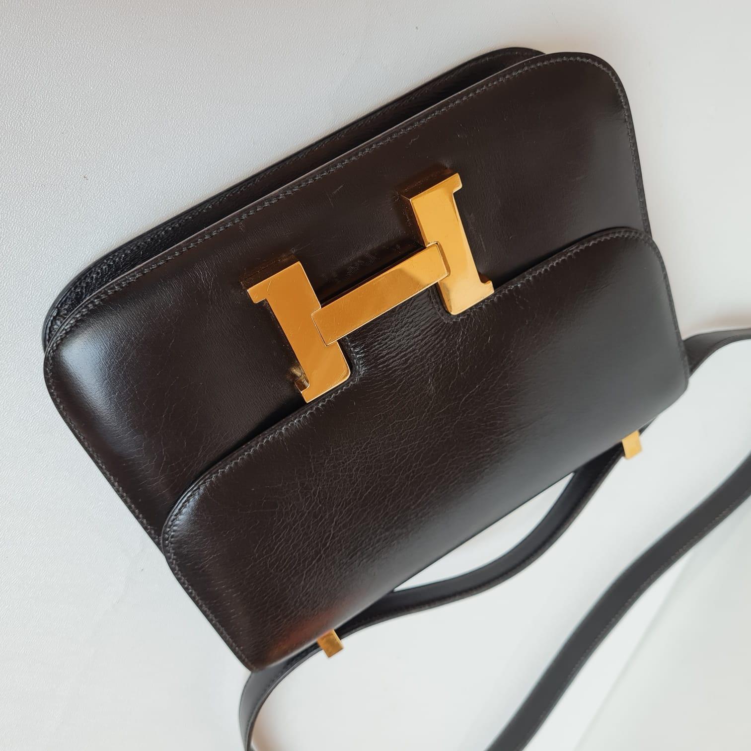 Vintage Hermes Black Box Leather Constance 23 Bag GHW 9
