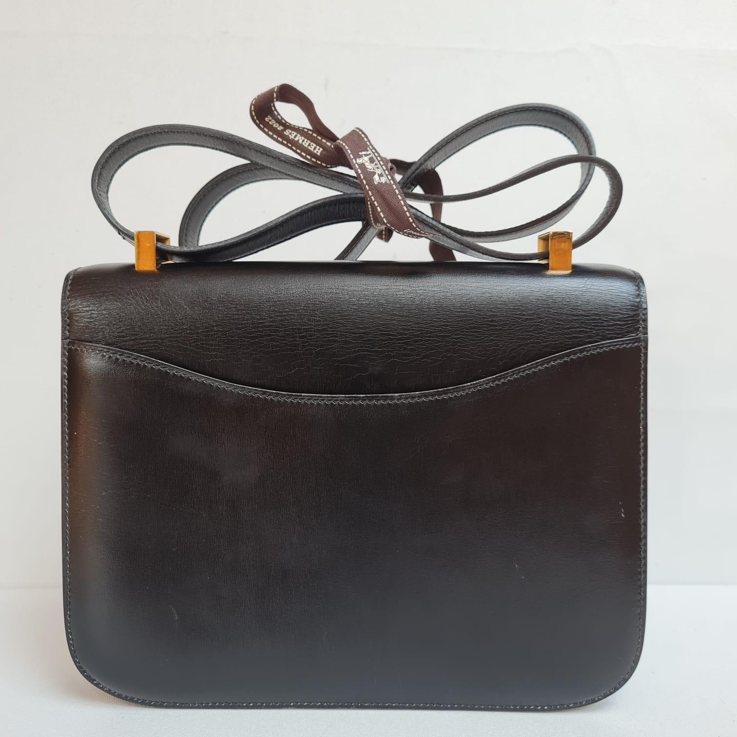 Vintage Hermes Black Box Leather Constance 23 Bag GHW 11