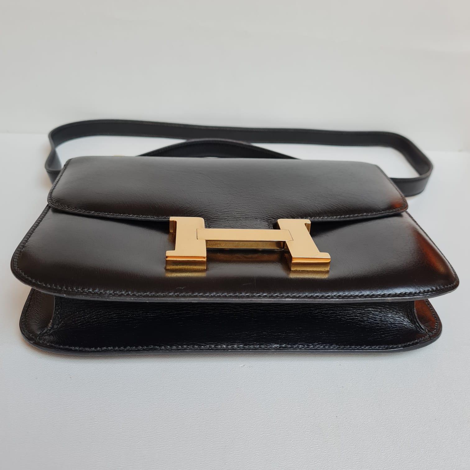 Vintage Hermes Black Box Leather Constance 23 Bag GHW 12