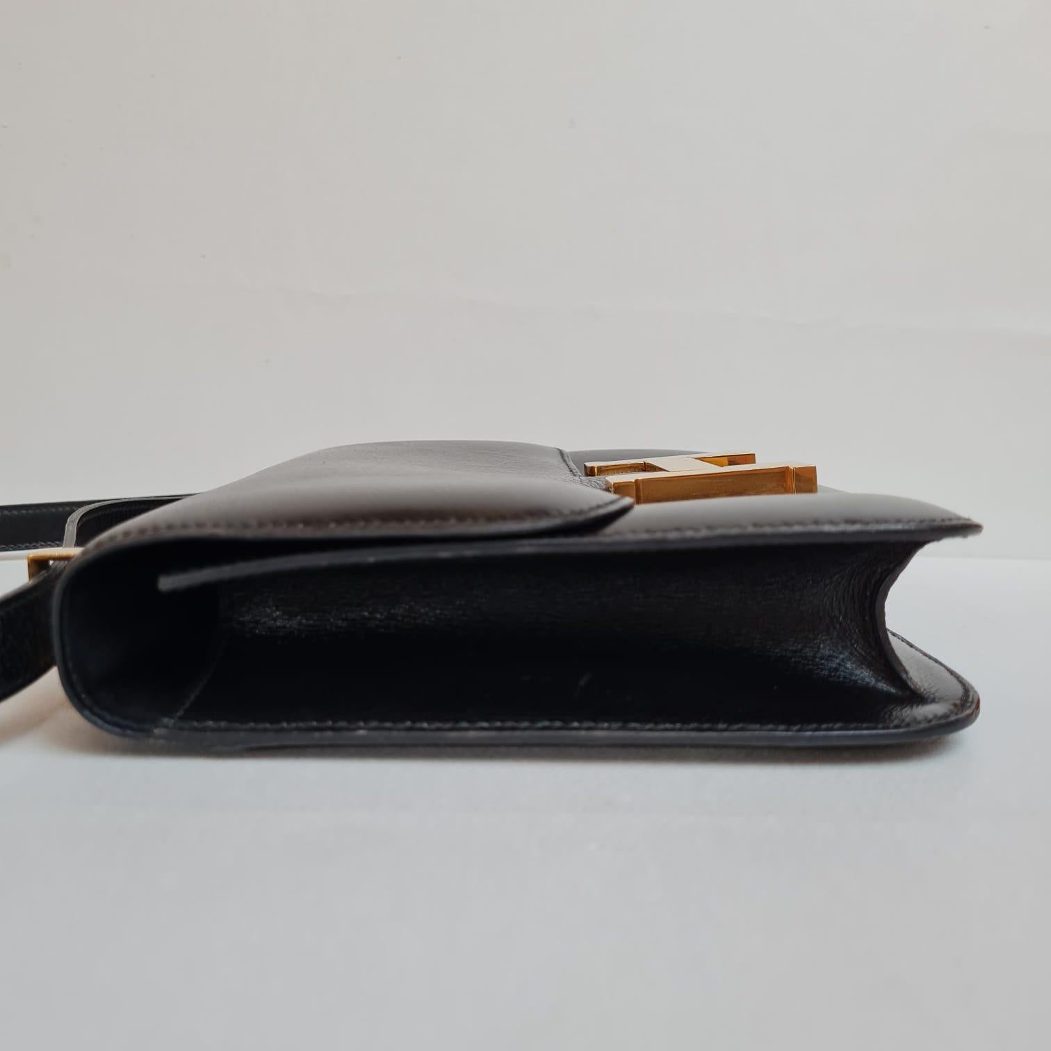 Vintage Hermes Black Box Leather Constance 23 Bag GHW 14