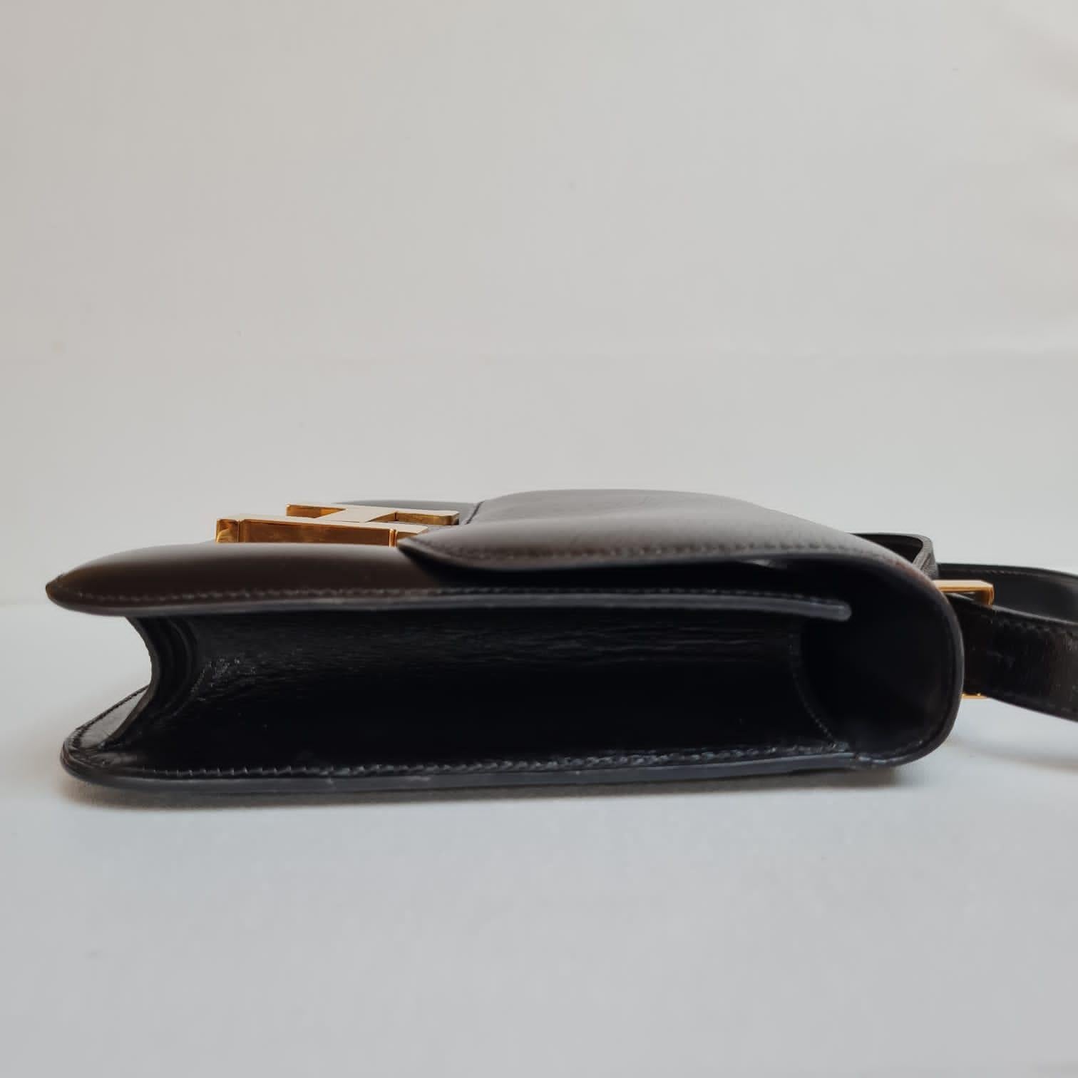 Vintage Hermes Black Box Leather Constance 23 Bag GHW 15