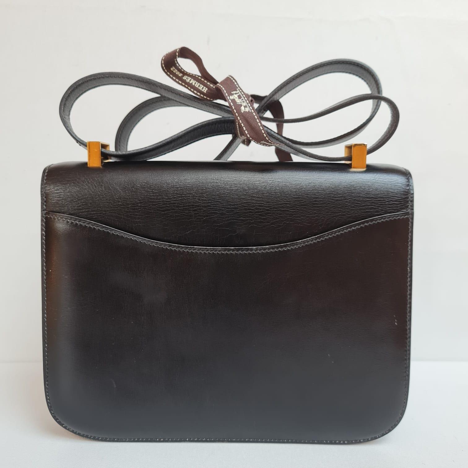 Vintage Hermes Black Box Leather Constance 23 Bag GHW 16