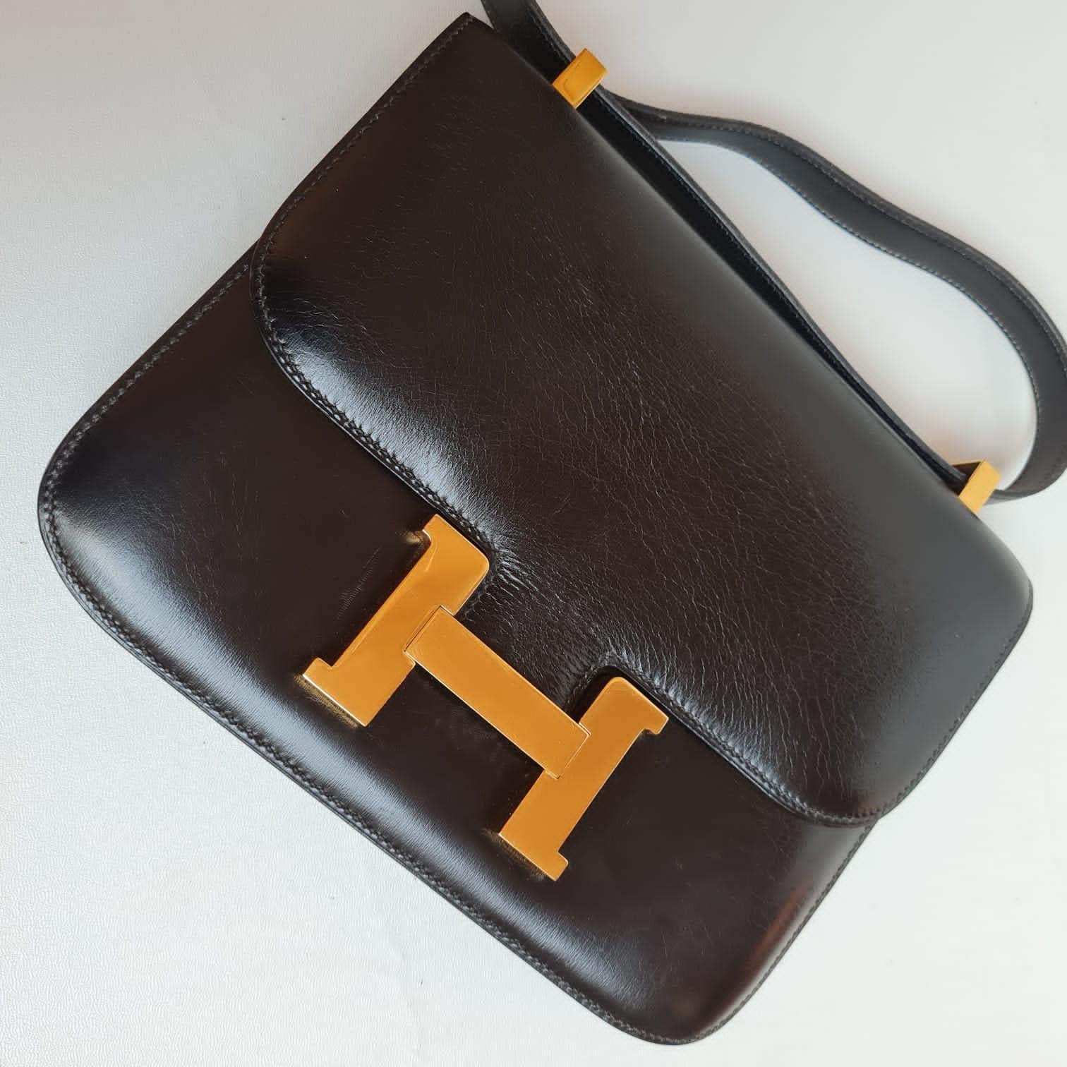 Vintage Hermes Black Box Leather Constance 23 Bag GHW 4