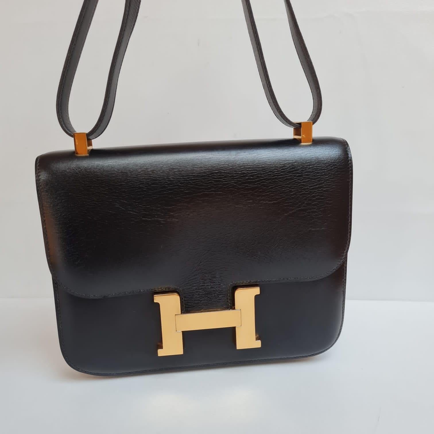 Vintage Hermes Black Box Leather Constance 23 Bag GHW 5